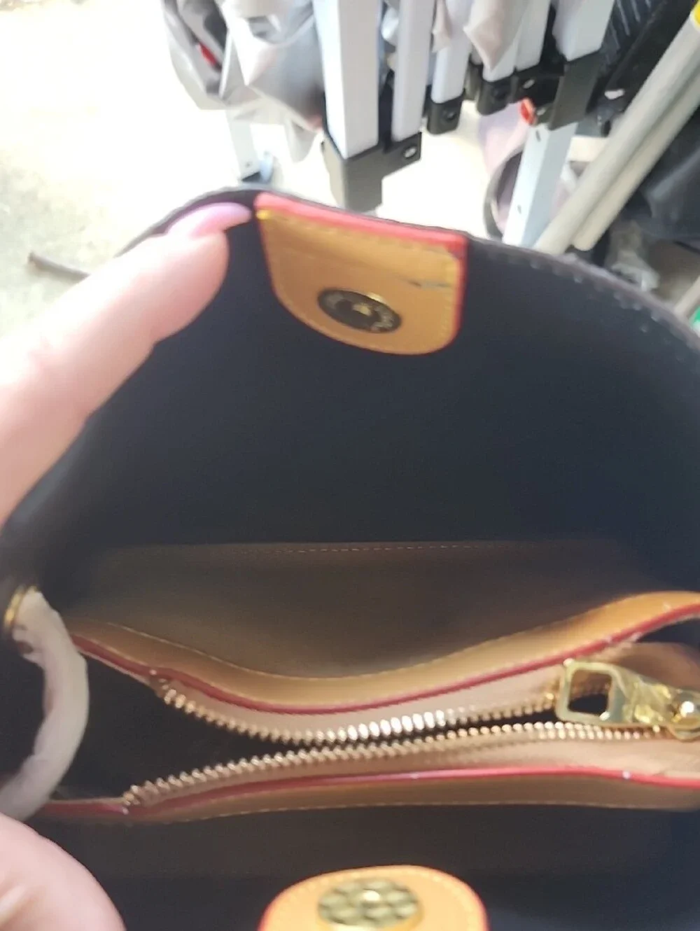 Blue Monogram Denim Bucket Shoulder Bag with Tan Trim